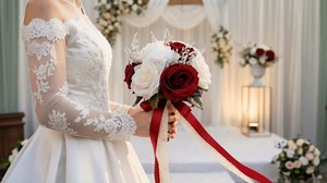 Wedding Bouquets for Bride Bridesmaid, Realistic Silk Bridal Bouquet, Ivory White Red Burgundy Artificial Wedding Flowers, for Rustic Boho Church Wedding Ceremony, Wedding Decor