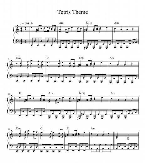 Tetris - Easy Sheet Music to download in PDF - La Touche Musicale