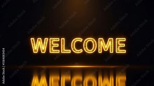 Shiny Welcome Text Animation with Golden Glow and Reflection for Intro Videos and Greetings