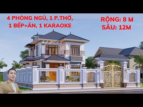 Mẫu nhà mái nhật 2 tầng đẹp 4 phòng ngủ mặt tiền 8m sâu 12m năm 2023 | Nhà Đẹp Bách Hợp
