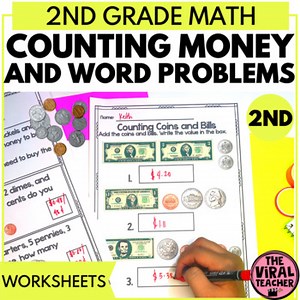 Counting Dollar Bills and Coins and Solving Money Word Problems Math Worksheets