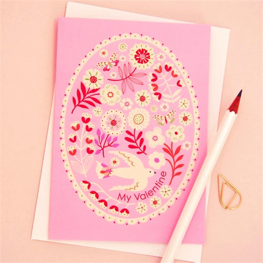 Valentine’s Bird & Floral Border Card - Etsy