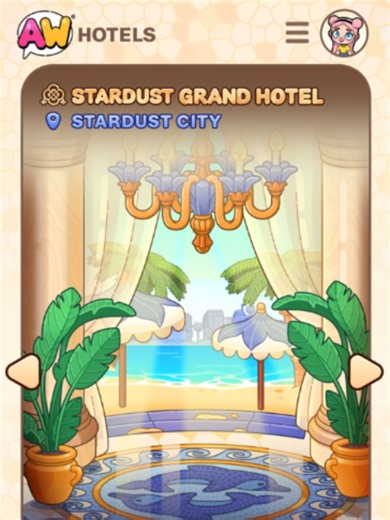 Stardust City Grand Hotel arrival in Avatar World — September booking