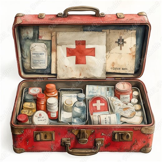 Vintage First Aid Kit Clipart, Medical Scrapbook Paper (digital Download JPG Set 4096x4096px ) - Etsy
