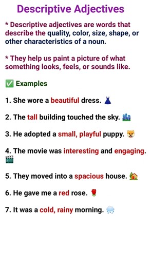 ADJECTIVES | Descriptive Adjectives #english #learnenglish #grammar #shorts #ytshorts #viral #ielts
