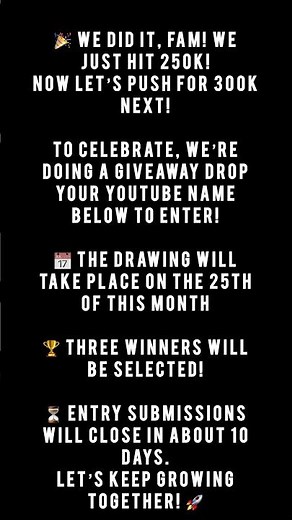 We did it 250k Subscribers!