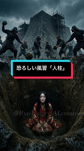 日本で実在した恐ろしい風習「人柱」を知っていますか？ ※リメイク 【歴史教育コンテンツ / 閲覧注意】 本動画は、歴史的資料に基づいた教育・学習目的の再現映像です。 1. 歴史的事実の記録： 登場する人物、名称、習俗は当時の史実を正しく伝えるための描写であり、暴力、薬物、性的搾取を助長・称賛する意図は一切ありません。 2. 目的： 負の歴史から教訓を得るための文化的・歴史的考察を目的としています。 TikTokコミュニティガイドラインを遵守し、学術的な背景を持って制作されたコンテンツです。 #歴史 #教育 #雑学 #aiart #history