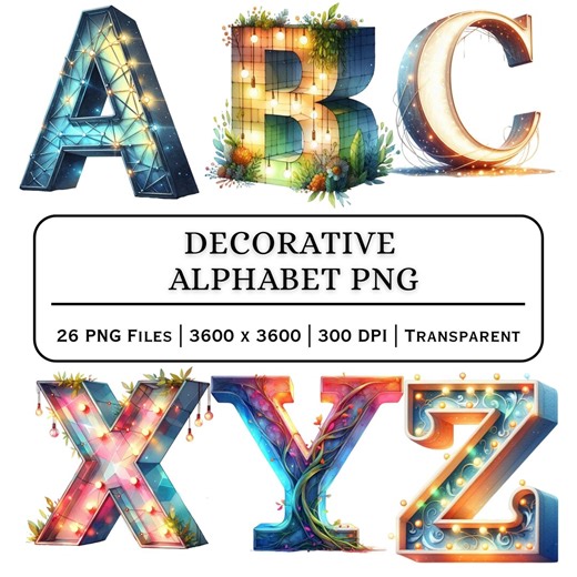 Decorative Alphabet PNG A–Z | Artistic Textured Letters | Digital Download - Etsy