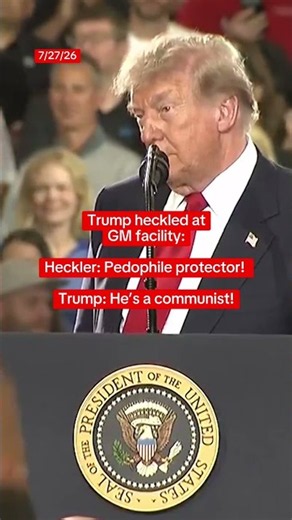 "PEDOPHILE PROTECTOR!!!": Trump HECKLED at GM Facility