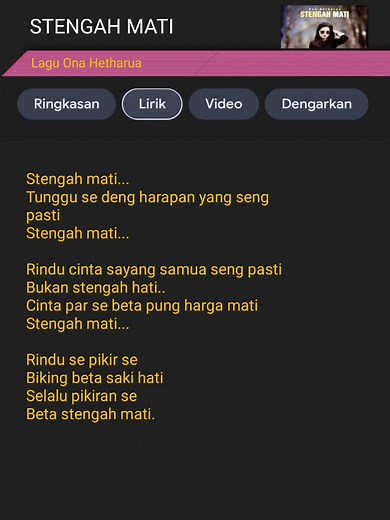 Lagu Ona Hetharua 'Stengah Mati' Lirik Viral TikTok Ambon