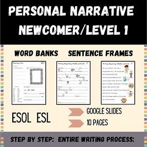 Personal Narrative Writing Project SLIDES! Newcomer Level 1 ESOL ESL EL