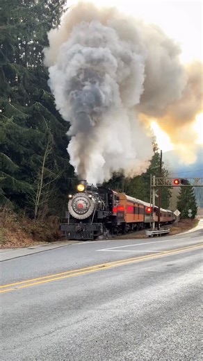 Darren Chromey on Instagram: "Catching the Friday North Pole Express! Crossing Highway 706, the Nisqually entrance to Mt. Rainier 🏔️ Great to see steam through Elbe! 🚂🚂🚂 #steamtrain #pnw #northpole #elbe"