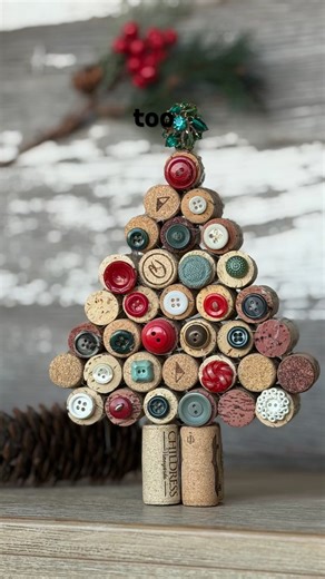 Vintage Button Wine Cork Tree DIY 🎄