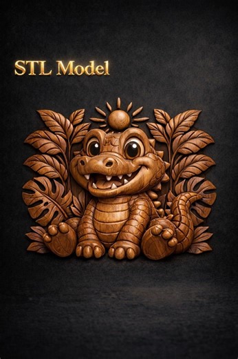 Crocodile STL File | CNC Wood Carving 3D Model | Cute Cartoon Alligator Relief | Kids Room Wall Decor STL - Etsy