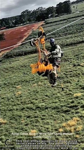 Aerial Cable Access Work Tool Using Manual Cable Trolley #worktool