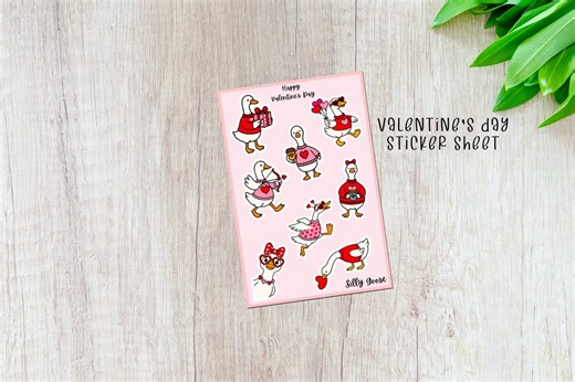 Valentine's Goose Sticker Sheet, Punny Valentine's Day Humor, Silly Goose Decal, Funny Vday Gift, Kids Handout - Etsy