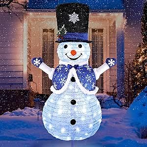 Snowman Outdoor Christmas Decorations - Snowman Boy in Outfit with Top Hat, Perfect for Christmas and Eve Indoor, Outdoor Holiday Yard Decor (Blue)