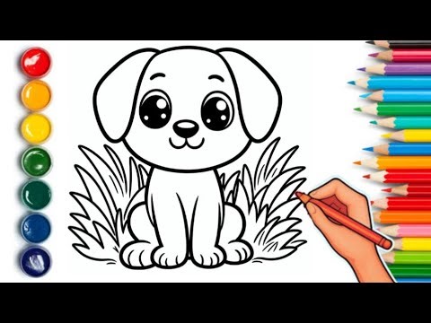 How to Draw and Color a Cute Puppy 🐶 | Easy Dog Drawing Tutorial for Kids