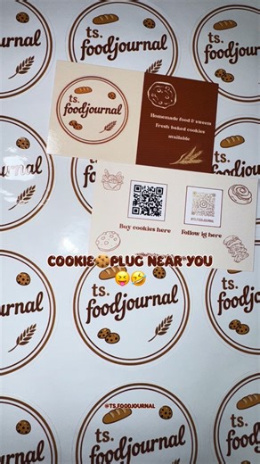 Ts.foodjournal🤎 on Instagram: "I used @vistaprint to make business cards & stickers and they came out so cute🍪!! They came so fast too! It was only right I left some for people to find😉 Hope to fulfill those cookie cravings soon😝🍪🤎 #madewithvistaprint #foodstagram #recipes #fypシ #cookiebusiness"