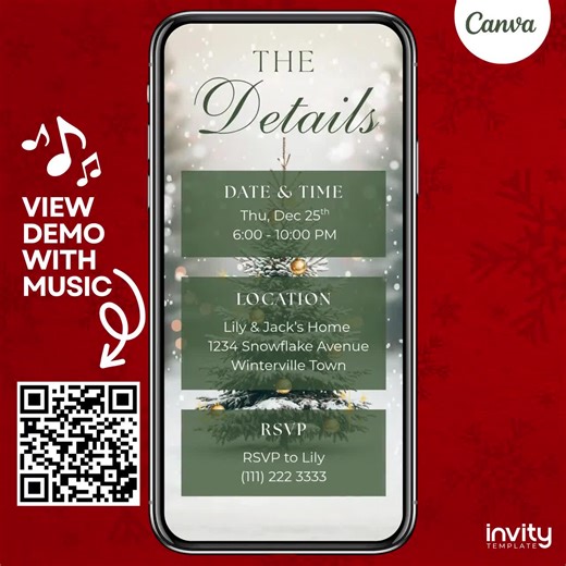 Animated Christmas Party Invitation Template | Green & Gold (digital Download) - Etsy
