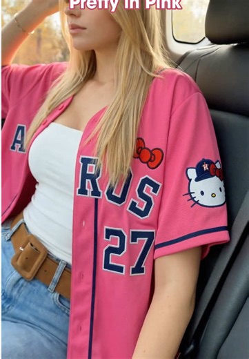 Hello Kitty x Astros jersey 😻✨ Featuring the iconic Hello Kitty on the sleeve and chest, and the bold “ASTROS” and “74” in sleek navy – this jersey is perfect! #Astros #HelloKitty #PrettyInPink #BaseballStyle #Astrosfan #houstonjersey