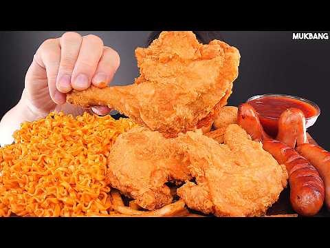 ASMR MUKBANG | Crispy Fried Chicken🍗Buldak Fire Noodles & Sausage EATING 먹방