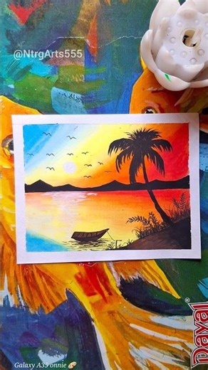 🌅 OilStunning Sunset Beach Painting | Oil Pastel Art