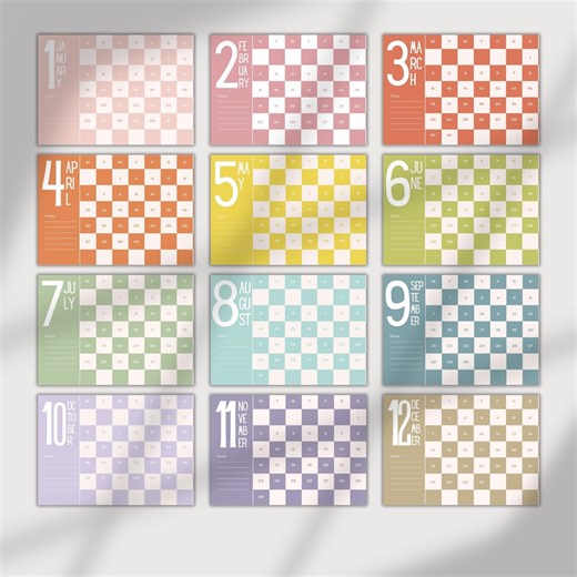 2026 Printable Wall Calendar, Retro Pastel Checker Monthly Calendar, Color Block Design, Monday Start PDF Instant Download, Desk Calendar - Etsy UK