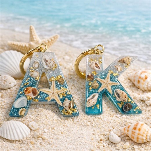Beach Resin Initial, Seashell Letter Keychain, Ocean Alphabet, Personalized Beach Lover Gift