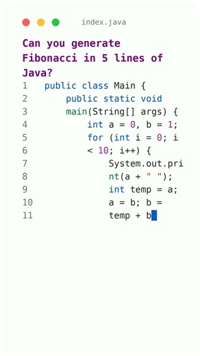 Fibonacci in 5 Lines of Java! #shorts #coding