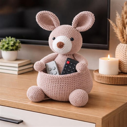 Bunny Pillow Crochet Pattern PDF – Cute Striped Rabbit Cushion With Pocket & Pom Pom Tail, Easy Beginner Amigurumi Home Decor - Etsy