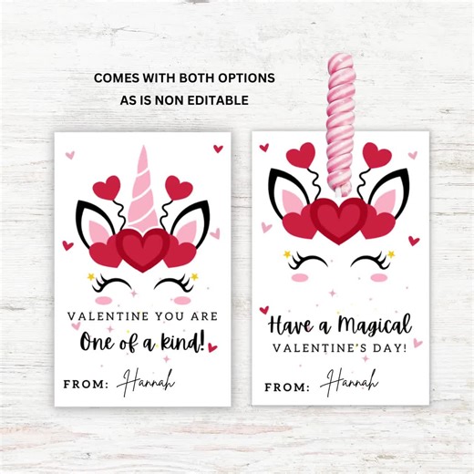 Unicorn Valentine’s Day Cards | Printable Lollipop Inserts | Non-editable | Write-in Name | Instant Download - Etsy