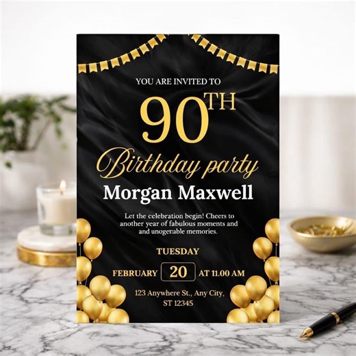 90th Birthday Invitation Template | Elegant Wildflower Design, Canva Editable (digital Download) - Etsy Canada
