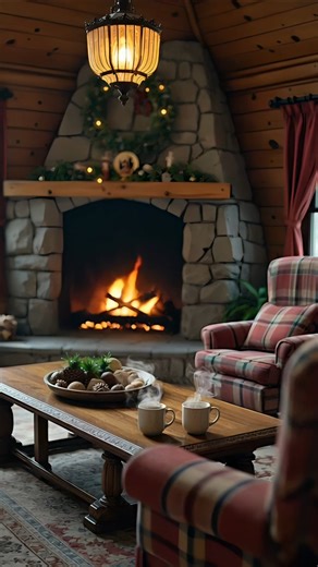 Settle into a cozy log cabin: crackling stone fireplace, soft holiday lights, and warm mugs on the table—perfect for sleep, study, or deep relaxation. #CabinCore #FireplaceASMR #CozyVibes #HolidayDecor #WinterAesthetic #WarmAndCozy #RelaxationTime #SleepBetter #Ambient | The Cozy Garage