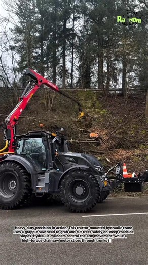 Extreme Roadside Tree Cutting Machine! Hydraulic Grapple Saw Power