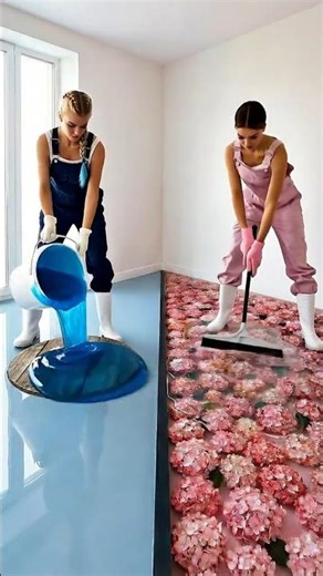 I Built This Double Floor?! 🌊 Blue Ocean vs 🌸 Pink Flowers #OddlySatisfying #DoubleFloor #EpoxyFloor