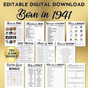 85th Birthday Party Games, Born in 1941 Trivia, Music Quiz (printable Digital Download) - Etsy