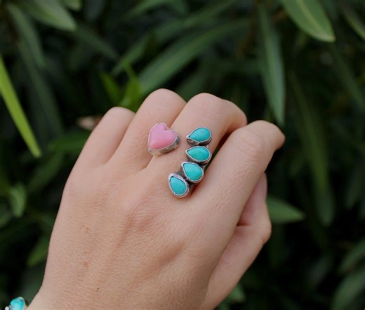 Pink Conch Shell With Sonoran Turquoise - Size 7 - Etsy