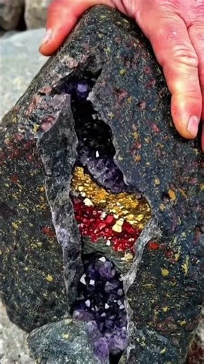 Rare Find: This Rainbow Amethyst Geode is STUNNING! ✨ #viral #crystals #shortvideos