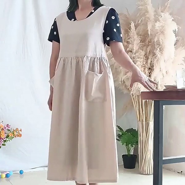 Japanese Apron With Pockets – Cotton Linen Pinafore Dress Side Open - Etsy