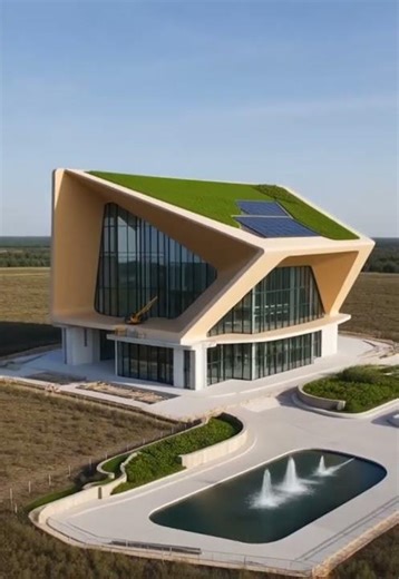 Sustainable Modern Architecture with Green Roofing and Solar Integration