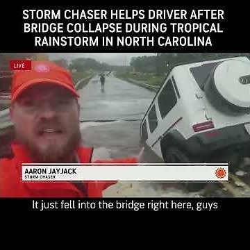 Storm Chaser Live on TV Rescues Jeep After Road Collapse in NC