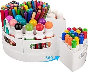 Art Supplies Organizer, Extra Large 360° Rotating Desk Organizer with 7 Removable Compartments, Marker Organizer for Home, Office, and Classroom, Crayon Holder