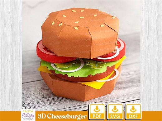 3D Paper Cheeseburger SVG, Printable PDF, Paper Craft - Etsy