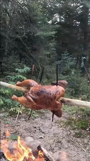 Du bois 🌲Du feu 🔥et un poulet parfait 🍗 Le BONHEUR !!! #aventure #bbq #campfire #camping