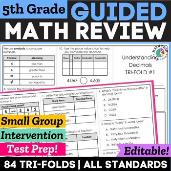 5th Grade Math Review Worksheets | Math Practice Brochures Guided Math Trifolds