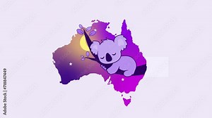 animated illustration of a cute Australian koala sleeping on a tree. Cute animals that are protected in Australia. Typical animal from Australia