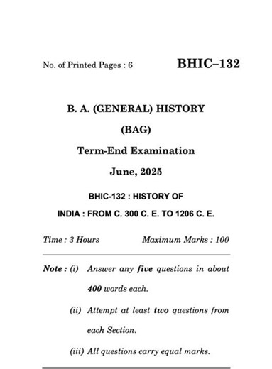 BHIC–132 June 2025 | IGNOU Previous Year Question Paper