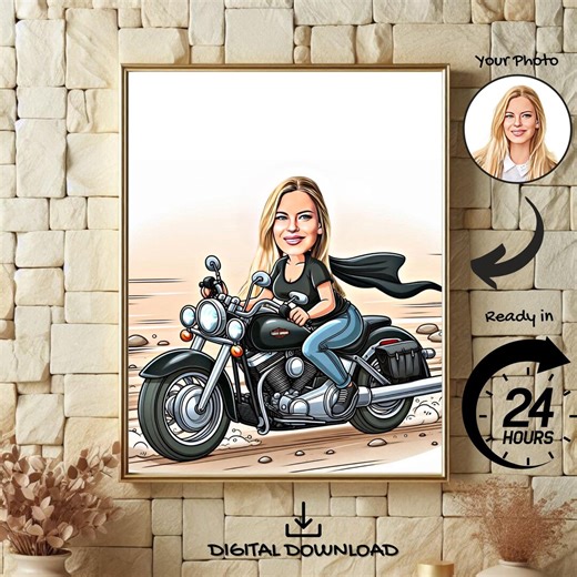 Custom Female Motorcyclist Cartoon Portrait,motorcyclist Drawing Art, Gifts for Motorcyclist, Motorcyclist Caricature, Woman Biker Cartoon - Etsy