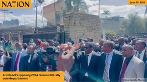 Azimio MPs opposing 2024 Finance Bill rally outside parliament. | Nation